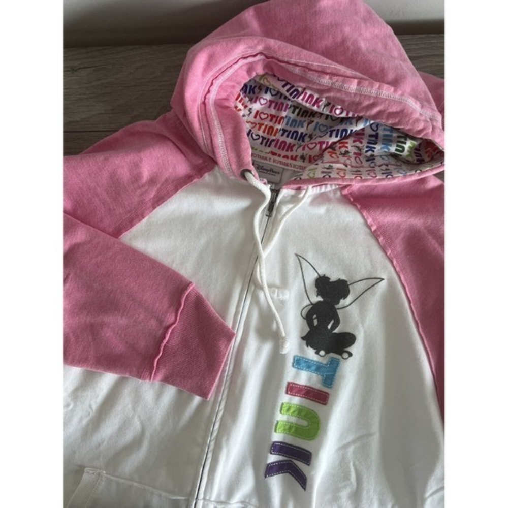 Disney Parks Tinkerbell Full Zip Hoodie Jacket Pink White Size 1X EUC